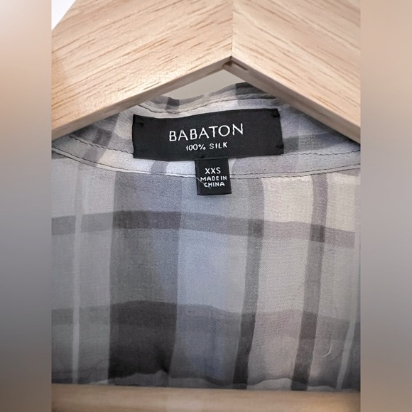 ARITZIA Babaton 100% Silk Shirt - Grey Plaid - Button Up - Women SZ XXS - Picture 4 of 6